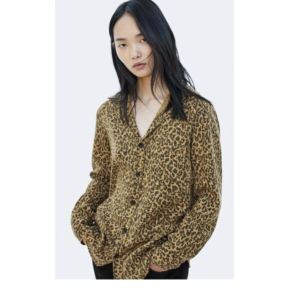 Zara Tops - ZARA WOMAN PREMIUM DENIM COLLECTION LEOPARD Cheetah BROWN SHIRT BLOUSE SIZE S